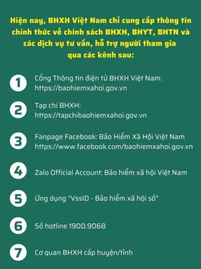 BHXH Việt Nam thông báo hiện chỉ cung cấp thông tin về BHXH, BHYT, BHTN và tư vấn, hỗ trợ người tham gia qua các kênh chính thức